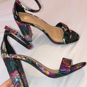 NEW Black Floral Ankle Strap Heels